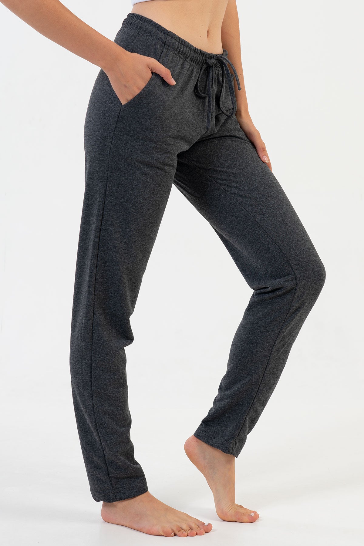 Pijama pantalon lung de damă cu buzunare și șnur, bumbac - MIX