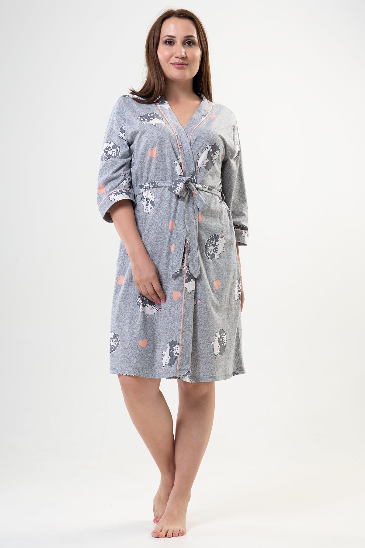 Rochie elegantă cu mâneci 3/4 și buzunare P.SUPREM XXL pentru femei - Gri melanj