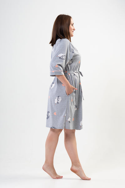 Rochie elegantă cu mâneci 3/4 și buzunare P.SUPREM XXL pentru femei - Gri melanj