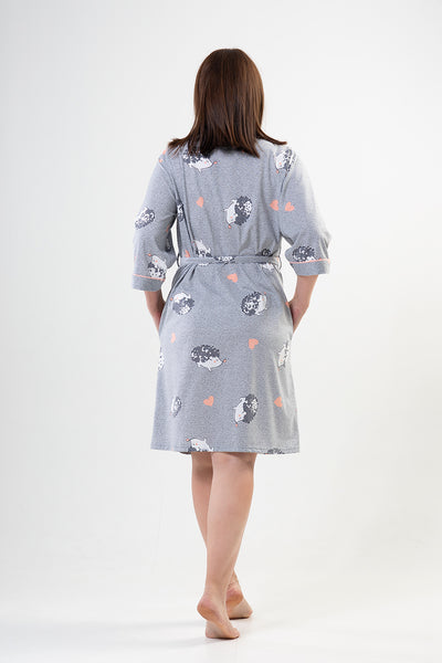 Rochie elegantă cu mâneci 3/4 și buzunare P.SUPREM XXL pentru femei - Gri melanj