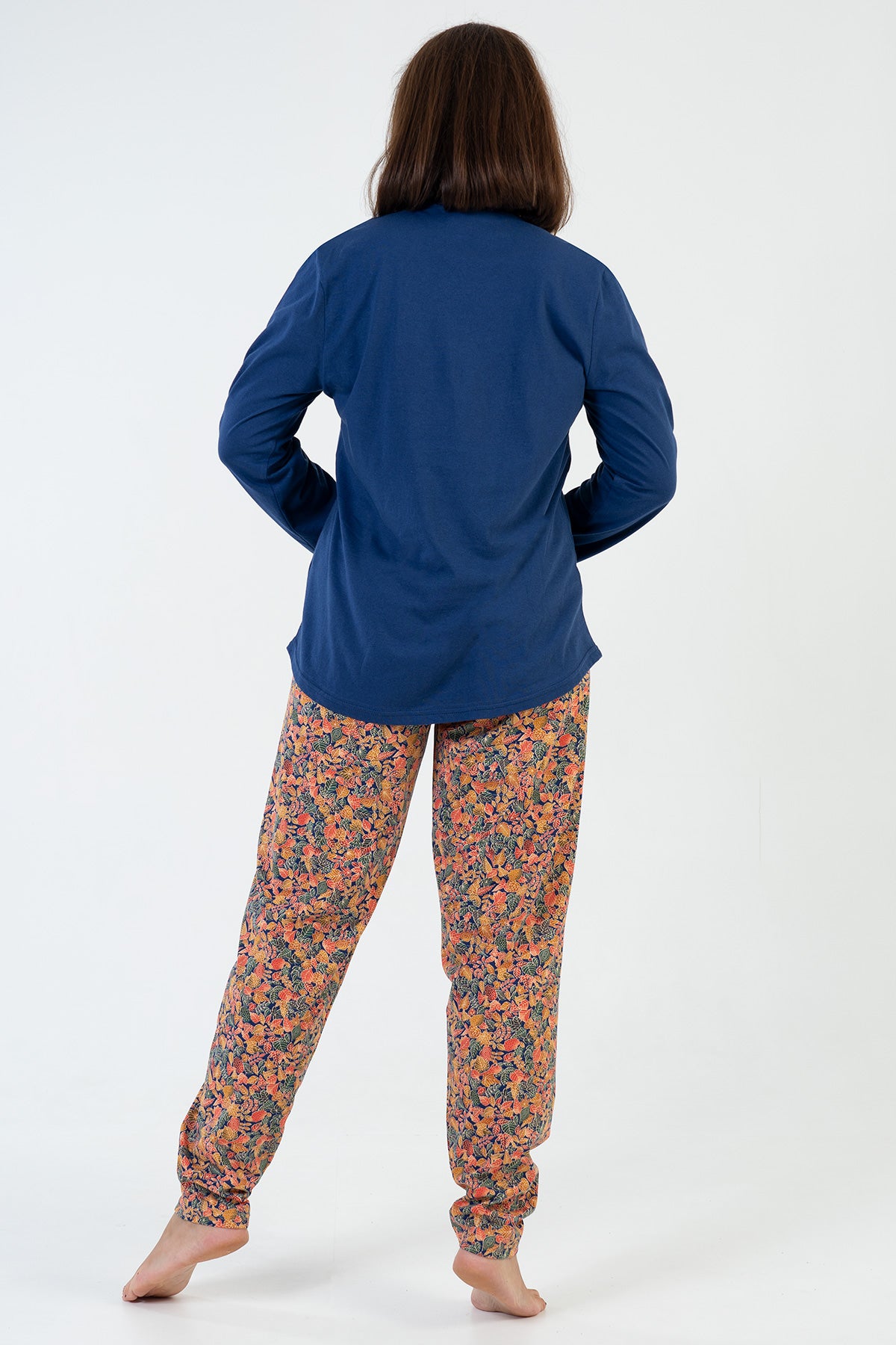 FEMEIE P.SUPREM XXL Guler ROTUND Mânecă LUNGĂ Pijama Cu TIV OVAL - 1193INDIGO