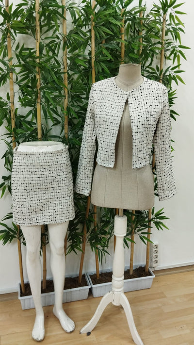 Women's Long-Sleeved Open-Front Woven Jacket and Mini Skirt Two-Piece Set, 28761
