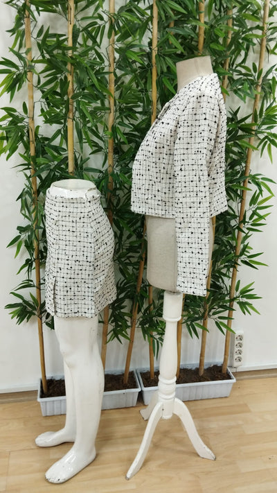 Women's Long-Sleeved Open-Front Woven Jacket and Mini Skirt Two-Piece Set, 28761