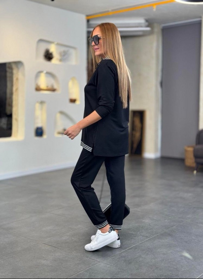 Set de 2 piese pentru femei, bluza cu mânecă lungă, cu nervuri și fermoar, și pantaloni cu talie înaltă, 28546