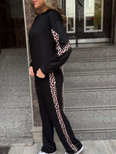 Trening din vâscoză cu mâneci lungi și detaliu leopard, 30244