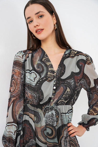 2137 Rochie din șifon cu model - C. Verde celadon