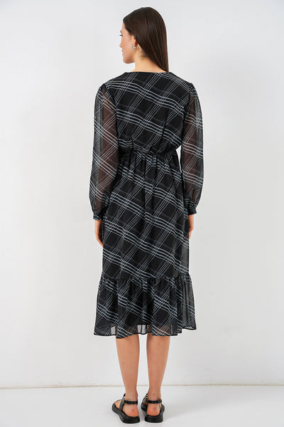 2137 Rochie Șifon cu Motiv - Gri Pal