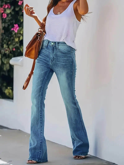 Women's High Waist Pocketed Flared Jeans, 27089
