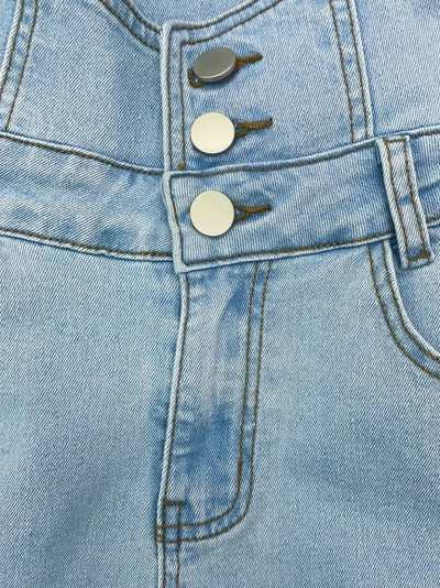 Women's High Waist Button-Front Distressed Denim Pants, 27090