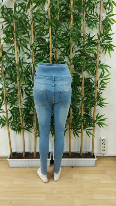 Women's High Waist Button-Front Distressed Denim Pants, 27090