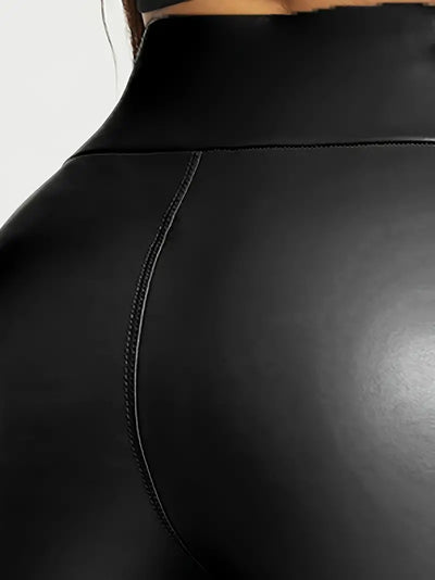 Colanți din piele pentru femei, talie înaltă, modelator, cu interior plușat, croială clasică, 22009