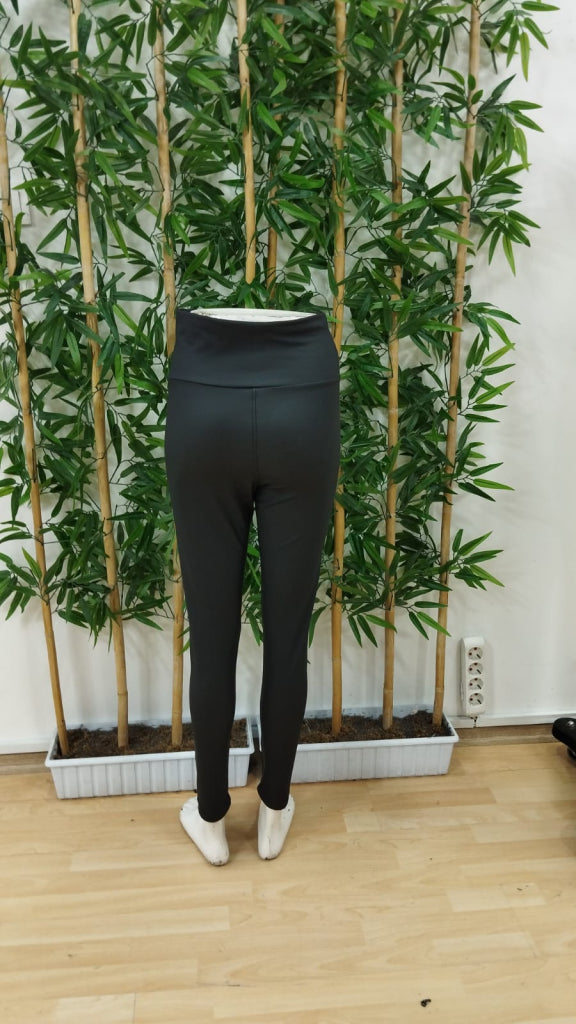 Colanți din piele pentru femei, talie înaltă, modelator, cu interior plușat, croială clasică, 22009