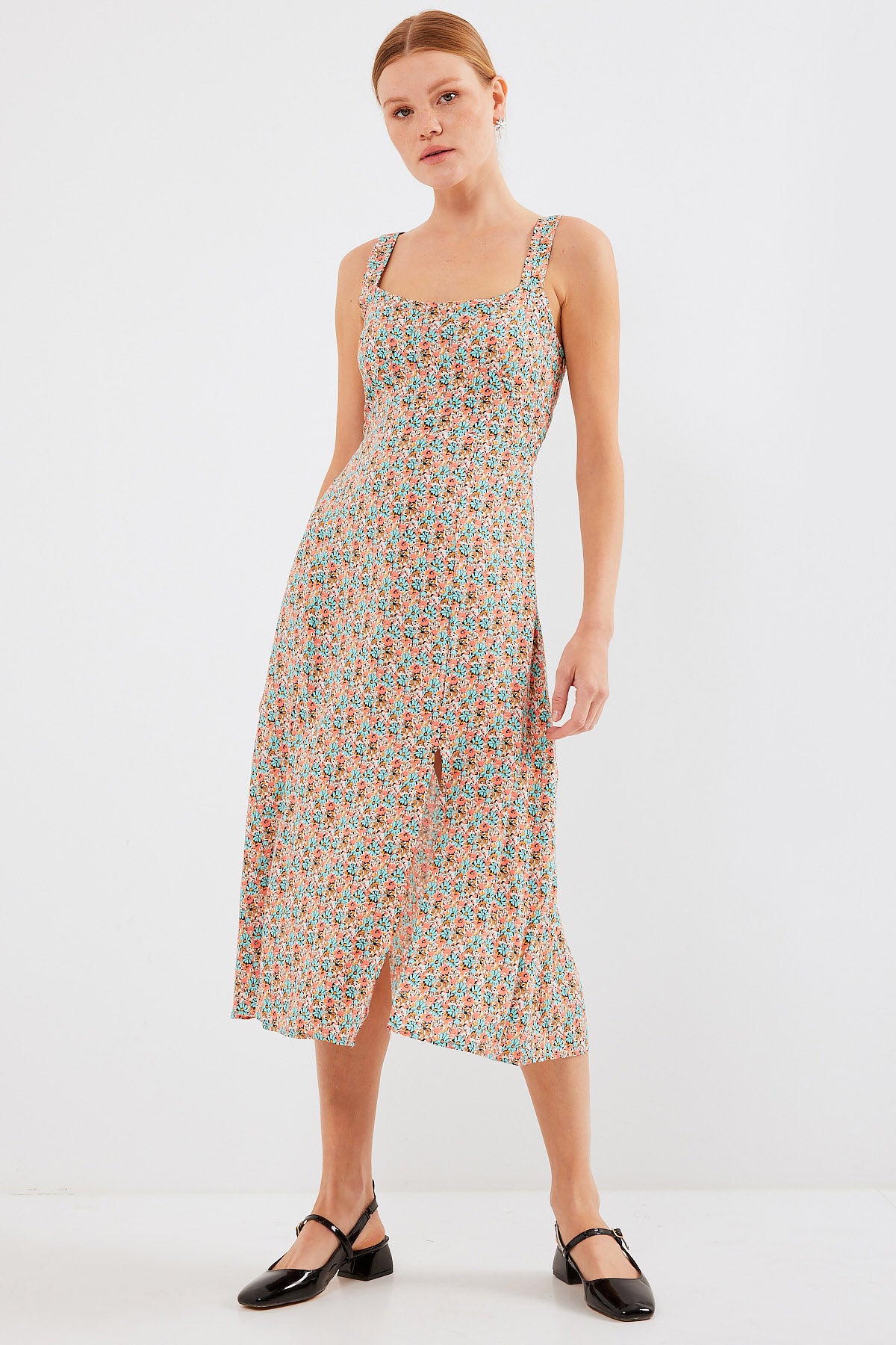 2282 Rochie Viscoză cu Bretele și Tăieturi - Multicolor
