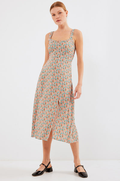 2282 Rochie Viscoză cu Bretele și Tăieturi - Multicolor