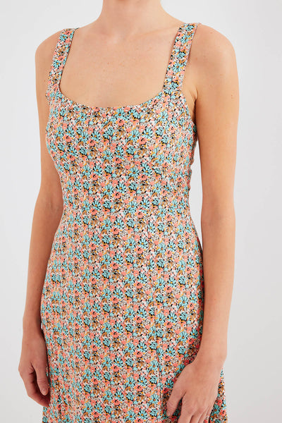 2282 Rochie Viscoză cu Bretele și Tăieturi - Multicolor