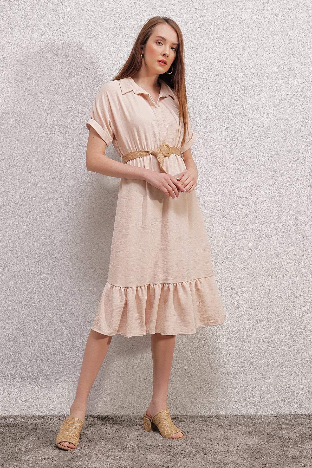Bigdart 2292 Rochie cu Curea - Crem