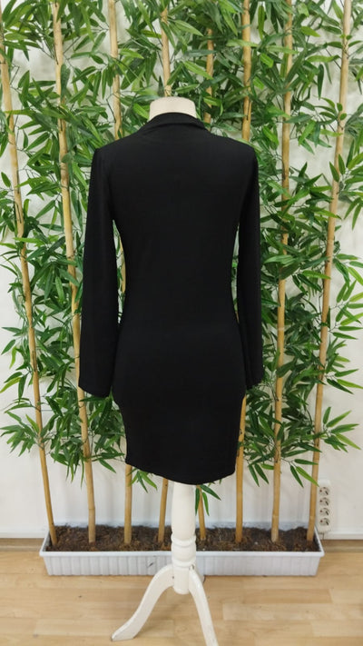 Rochie scurtă de damă cu mânecă lungă, guler rotund, imprimeu fluture, din viscoză, două fire, 27791