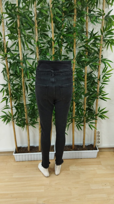 Pantaloni din denim pentru femei, cu talie înaltă, închiși cu nasturi în față și buzunare, 27092