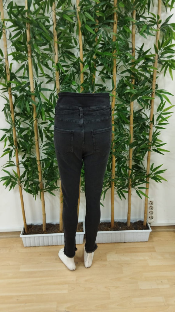 Pantaloni din denim pentru femei, cu talie înaltă, închiși cu nasturi în față și buzunare, 27092