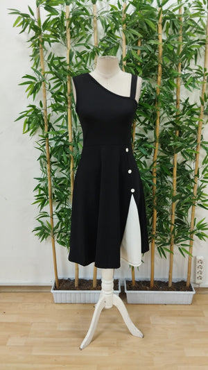 Rochie de damă din viscoză, fără mâneci, cu un singur umăr, cu dungi și închidere cu nasturi laterali, 33242