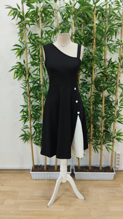 Rochie de damă din viscoză, fără mâneci, cu un singur umăr, cu dungi și închidere cu nasturi laterali, 33242