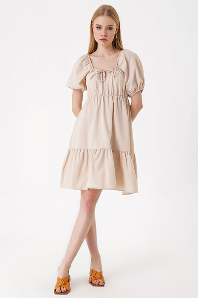 2351 Rochie Poplin Flare - Bej