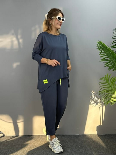 Costum din două piese, damă, cu mânecă lungă, detalii emblemă, din viscoză, 23579