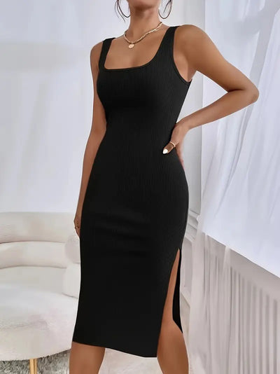 Rochie midi cu corset, cu decolteu pătrat și crăpături laterale, pentru femei, 33287