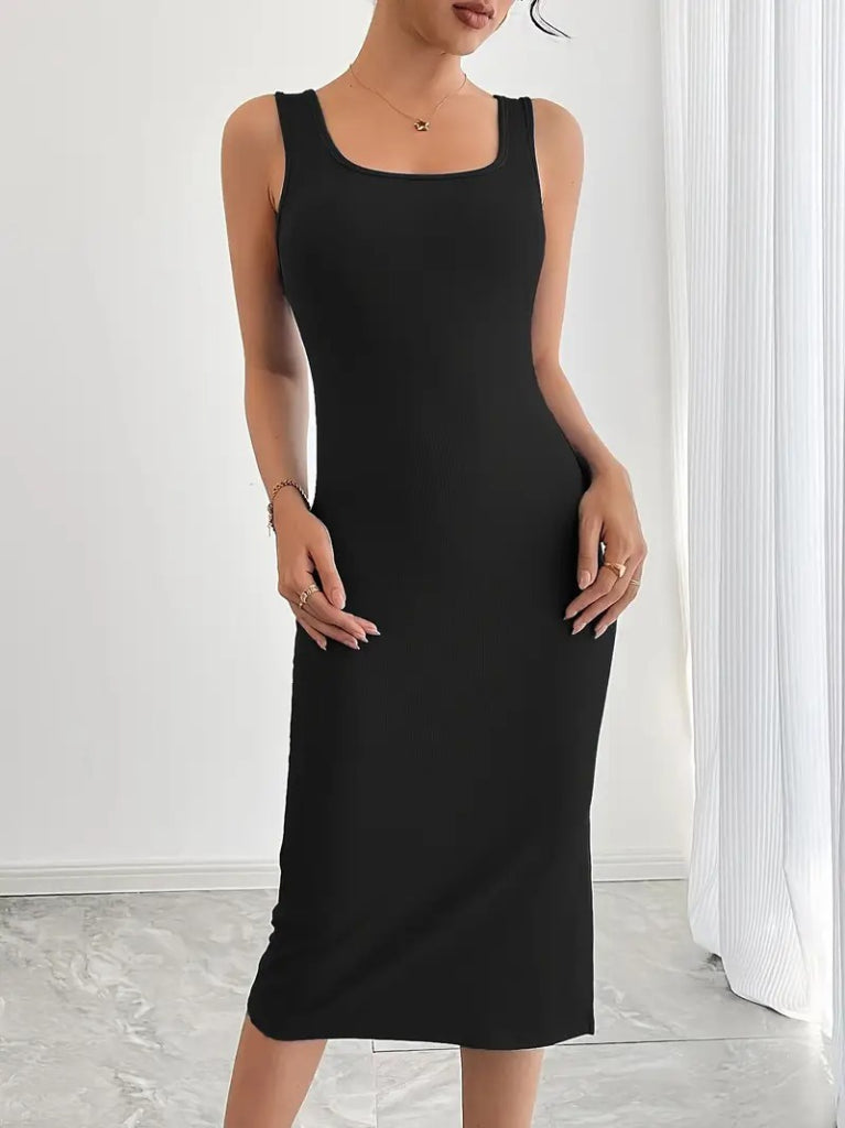 Rochie midi cu corset, cu decolteu pătrat și crăpături laterale, pentru femei, 33287