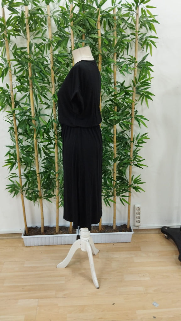 Rochie de damă din viscoză cu mânecă scurtă, decolteu deschis, cu nod în talie, crăpături, 23590