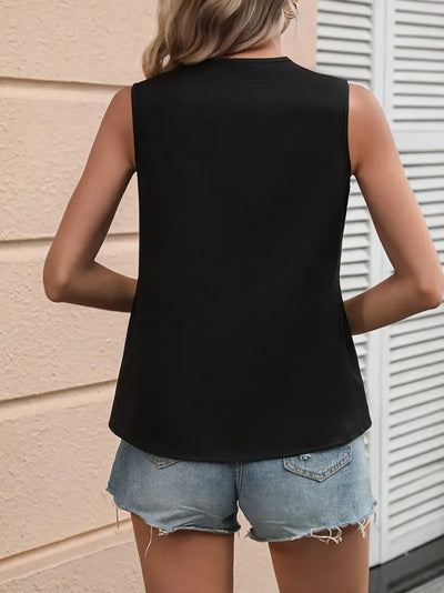 Kadın Kolsuz V Yakalı Blok Renkli Ithal Krep Bluz, 35296