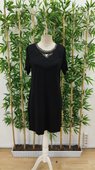 Rochie scurtă din viscoză cu mânecă scurtă și guler din dantelă pentru femei, 26445