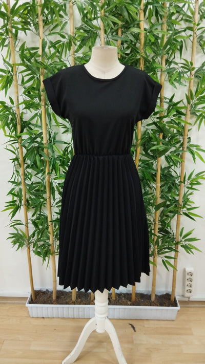 Rochie scurtă din crep importat, cu mânecă scurtă, decolteu deschis, talie elastică, plisată, pentru femei, 31206