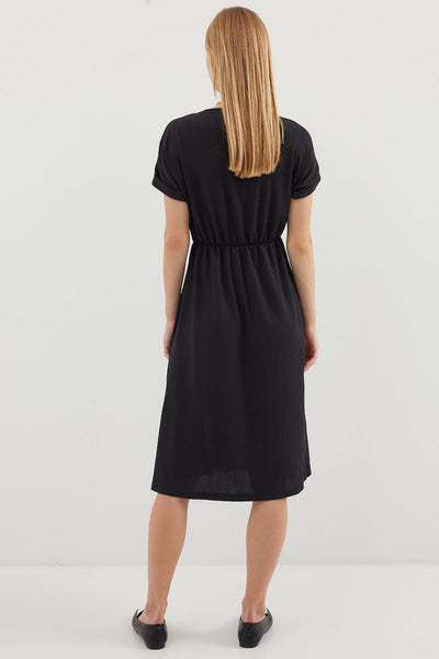 2378 Rochie Tricot Guler V Pense - Negru