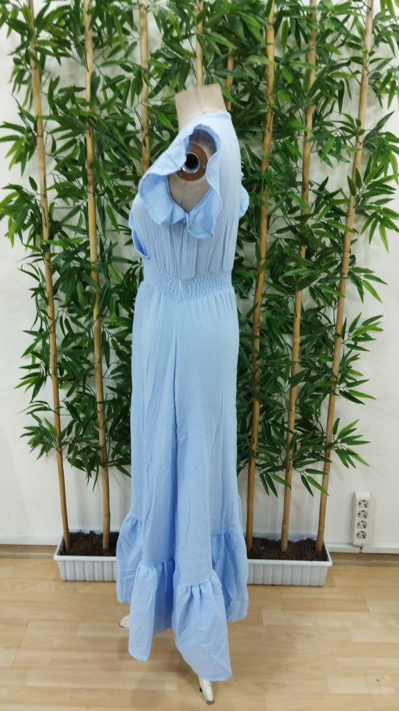 Women's Short Sleeve Wrap Neck Elasticated Waist Muslin Dress, 32644