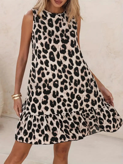 Rochie Supreme pentru femei, fără mâneci, cu imprimeu leopard și volane, 33870