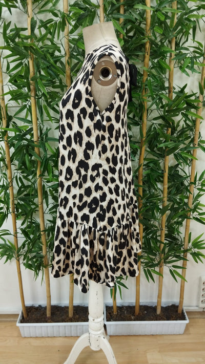 Rochie Supreme pentru femei, fără mâneci, cu imprimeu leopard și volane, 33870