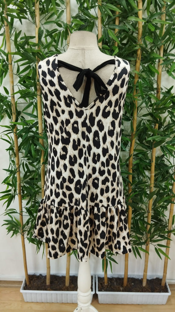 Rochie Supreme pentru femei, fără mâneci, cu imprimeu leopard și volane, 33870