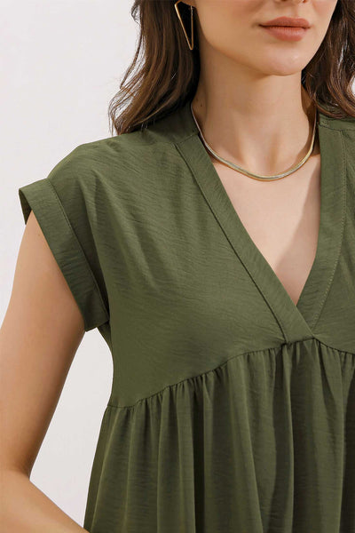 2398 Rochie Guler V cu Volane - Cachi