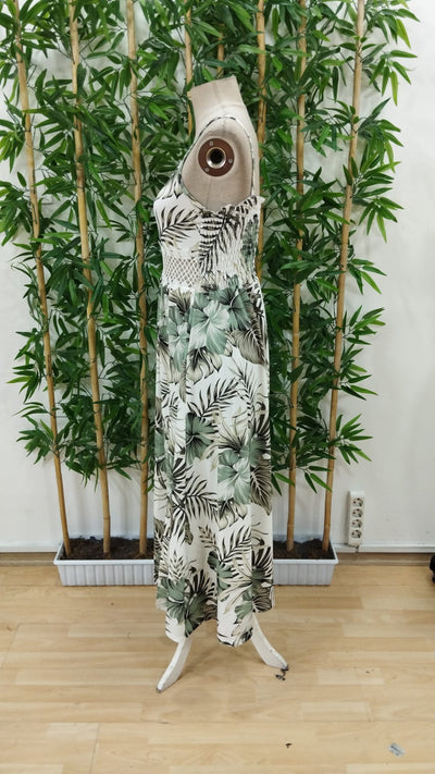 Rochie maxi din jerseu, pentru femei, cu bretele subțiri, decolteu în V, talie cu dantelă, imprimeu floral și crăpătură laterală, 35585
