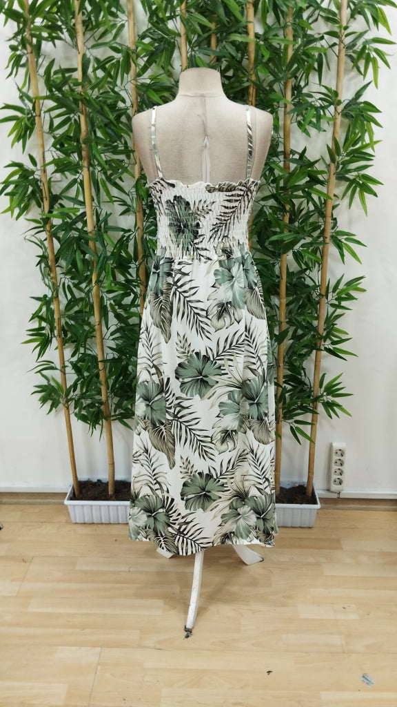 Rochie maxi din jerseu, pentru femei, cu bretele subțiri, decolteu în V, talie cu dantelă, imprimeu floral și crăpătură laterală, 35585