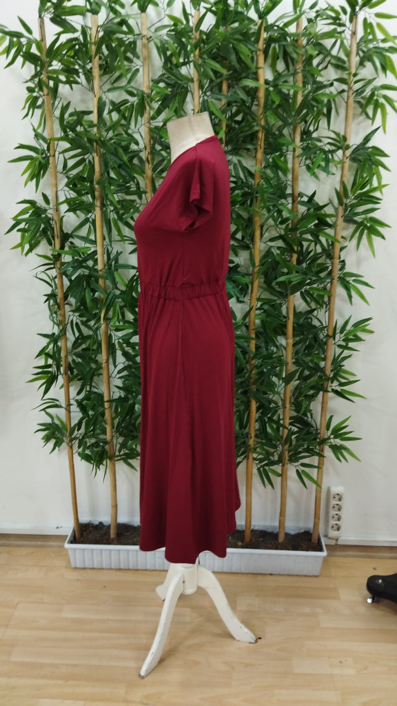 Rochie midi din viscoză cu mânecă scurtă și guler rotund pentru femei, cu talie elastică, 33927
