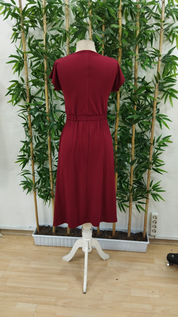 Rochie midi din viscoză cu mânecă scurtă și guler rotund pentru femei, cu talie elastică, 33927