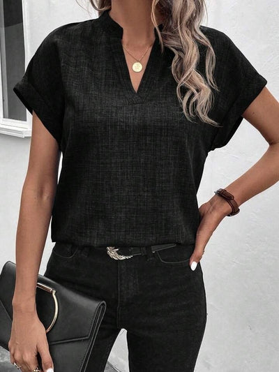 Bluz Sofya de damă cu mânecă scurtă și guler tunică, 35751