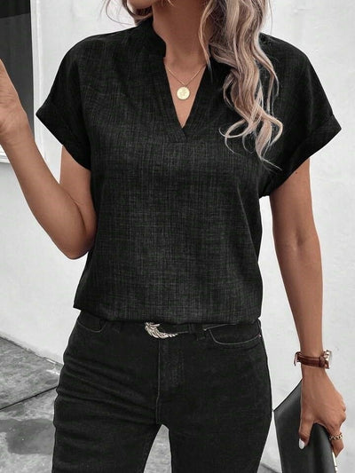 Bluz Sofya de damă cu mânecă scurtă și guler tunică, 35751