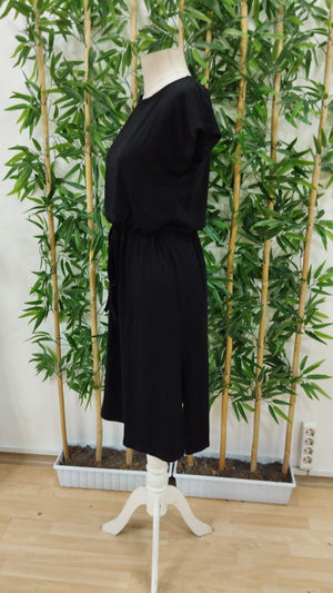 Rochie midi din viscoză pentru femei, cu mânecă scurtă, decolteu deschis, talie cu curea, crăpătură laterală, 24109