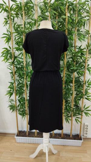 Rochie midi din viscoză pentru femei, cu mânecă scurtă, decolteu deschis, talie cu curea, crăpătură laterală, 24109