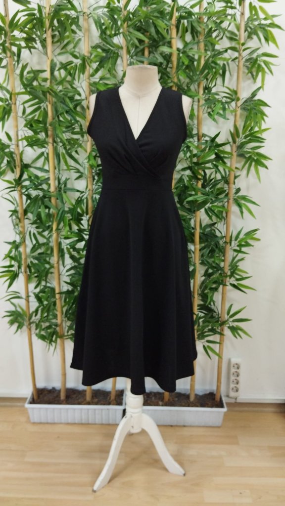 Rochie Mini Femei, fără mâneci, cu guler în V, din țesătură tip crep importată, fustă cloș, 35644