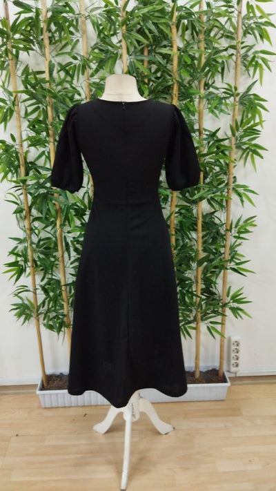 Rochie midi din crep kiloș importat cu mâneci scurte și detaliu cu panglică picătură, 24146