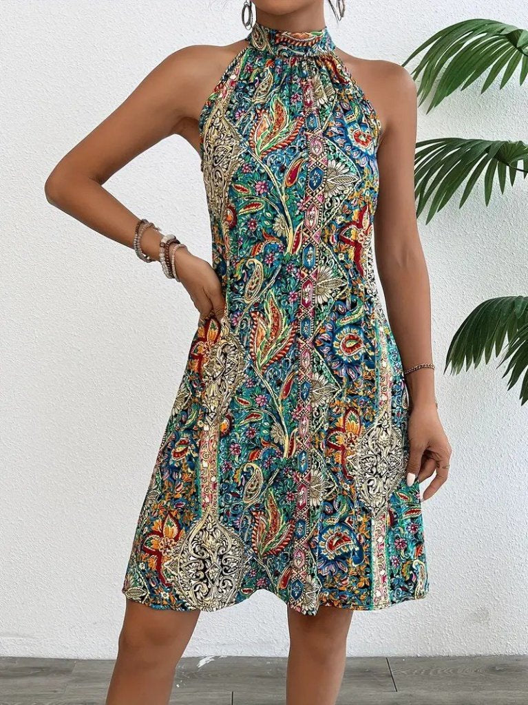 Rochie midi Supreme fără mâneci, cu decolteu halter și imprimeu, 34347